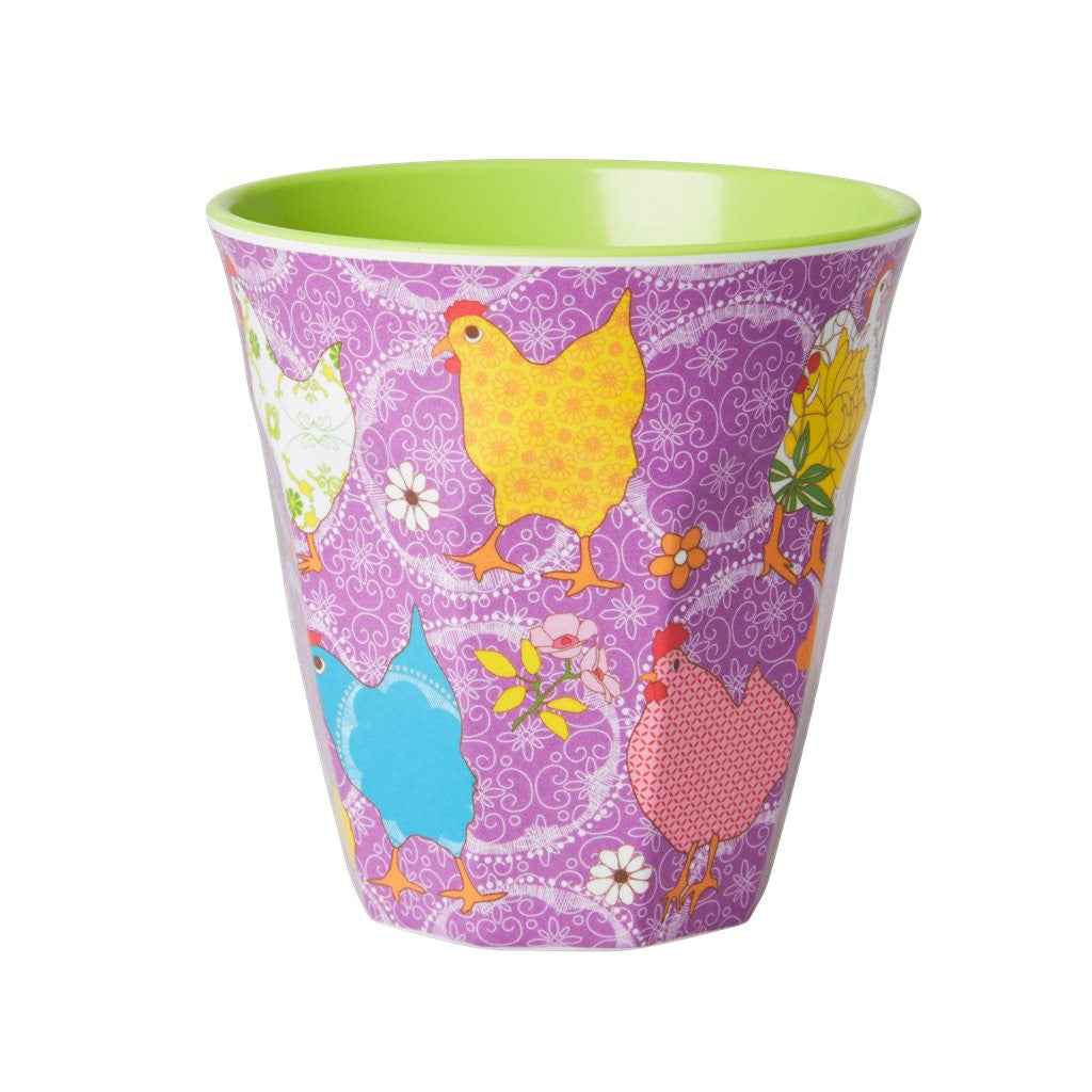 Medium Melamine Cup in Two Tone Hen Print in Assorted Colors