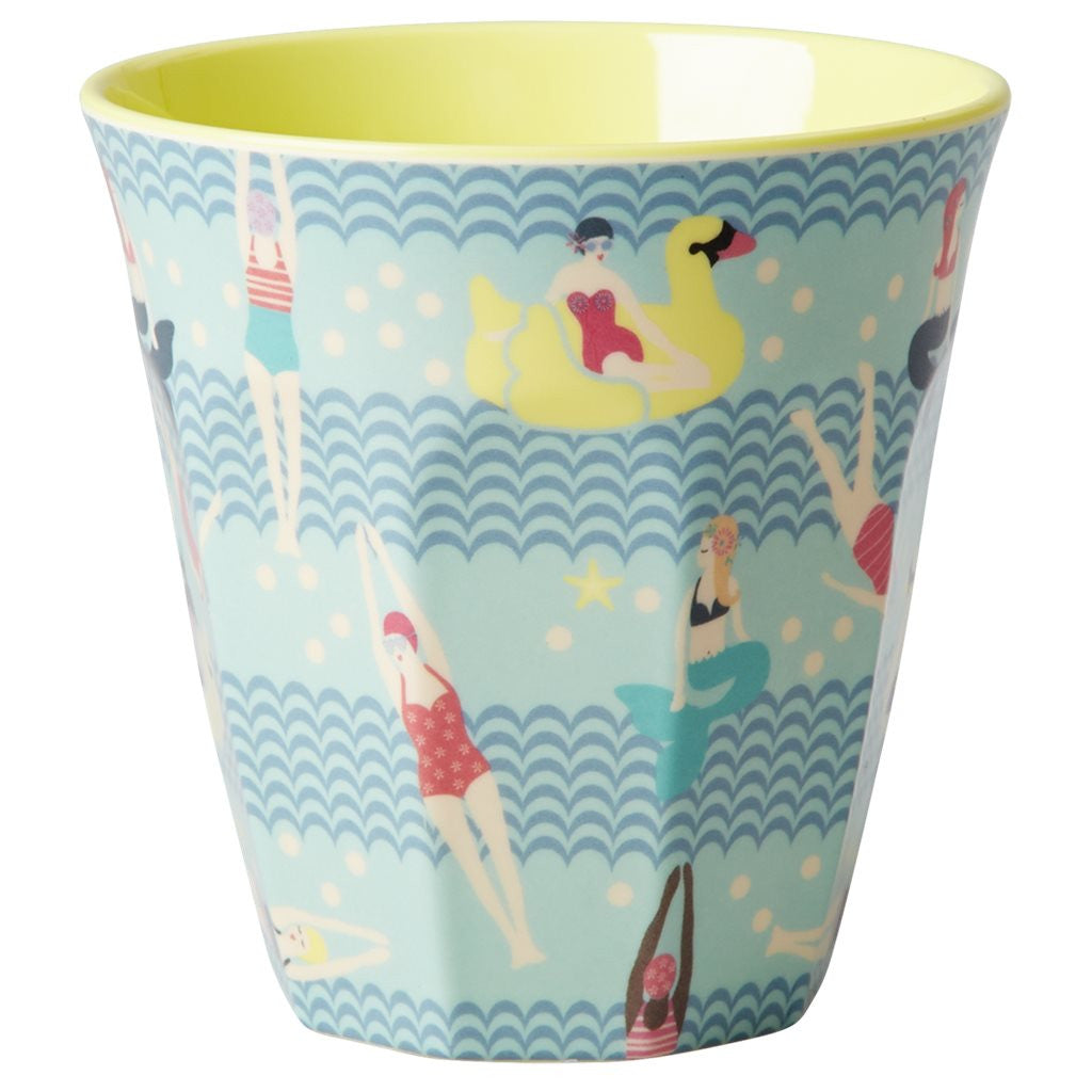 Medium Melamine Cup in Two Tone Mermaid and Swimster Print