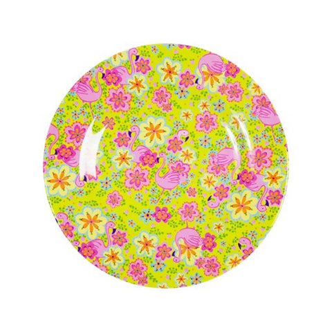 Toddler Small Round Melamine Plate in Flamingo Print