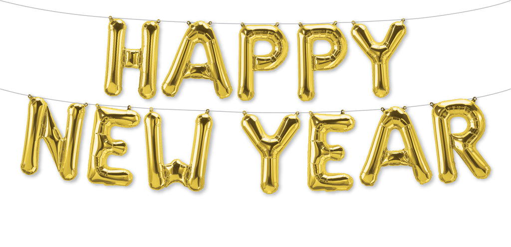 16" Gold "Happy New Year" Letter Balloon Garland