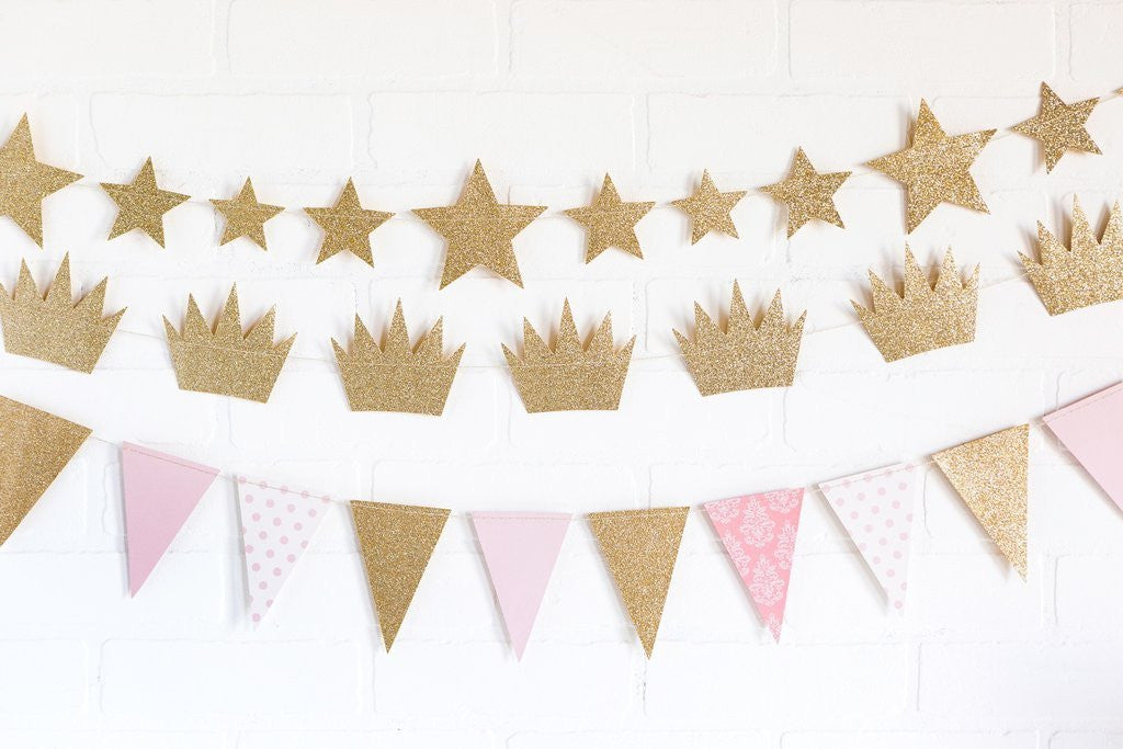 Gold Glitter and Pink Pennant Banner